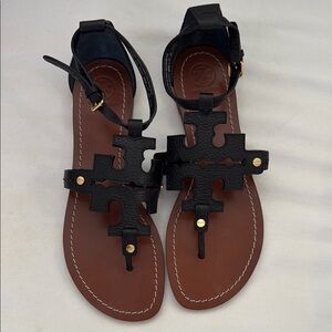 Tory Burch Black and Brown Sandals with Ankle Straps size 9 1/2 M